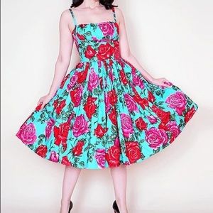 Bernie Dexter Turquoise Roses Paris Dress XL